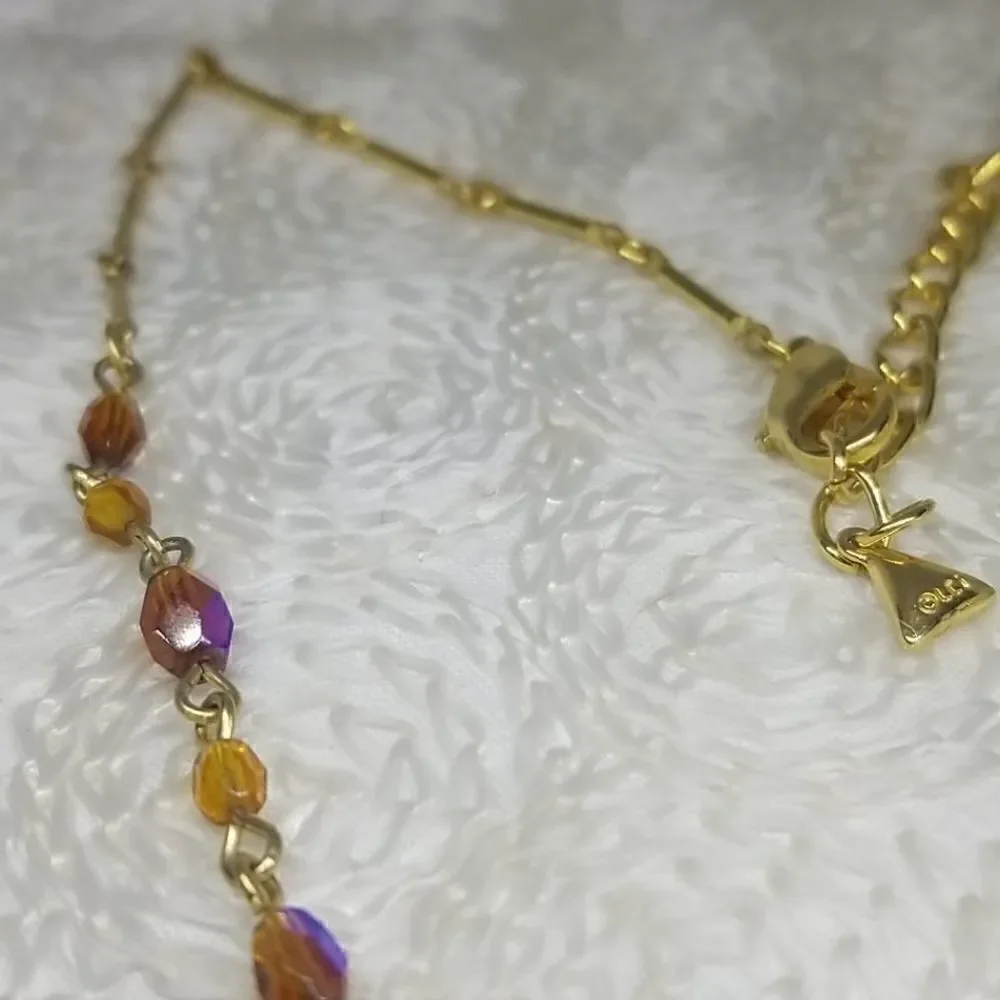 LCI Liz Claiborne Necklace Crystal Brown Beads Gold Tone Links Necklace